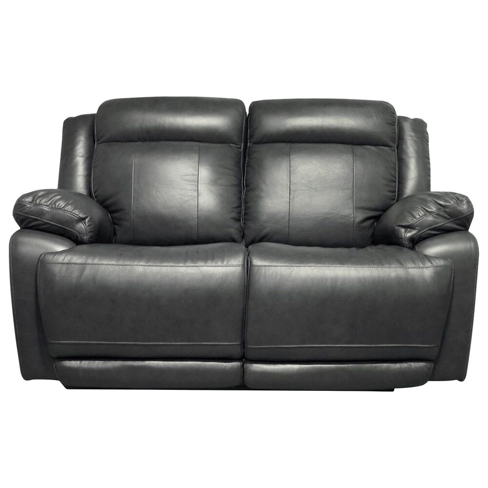 Bassett Evo Leather Recliner Loveseat with Power Headrest in Graphite, , large