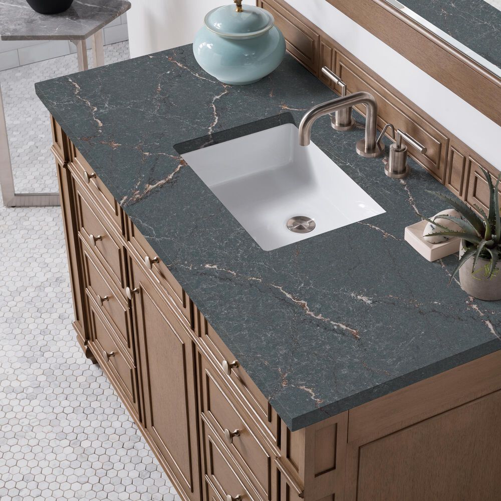 James Martin Vanities Bristol 48" Single Bathroom Vanity in Whitewashed Walnut with 3 cm Parisien Bleu Quartz Top and Rectangular Sink, , large