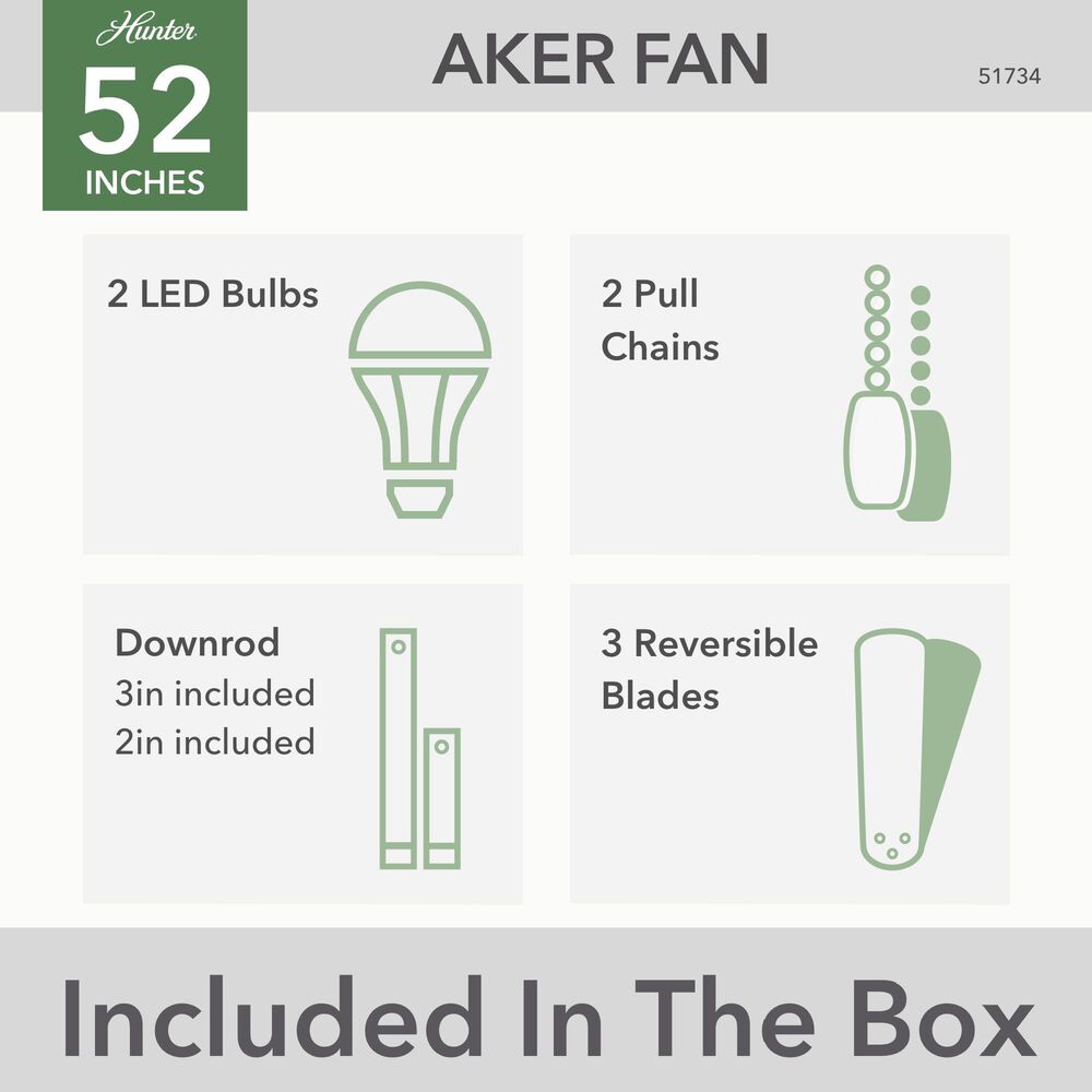 Hunter Aker 52&quot; Outdoor Ceiling Fan with LED Lights in Matte Silver, , large