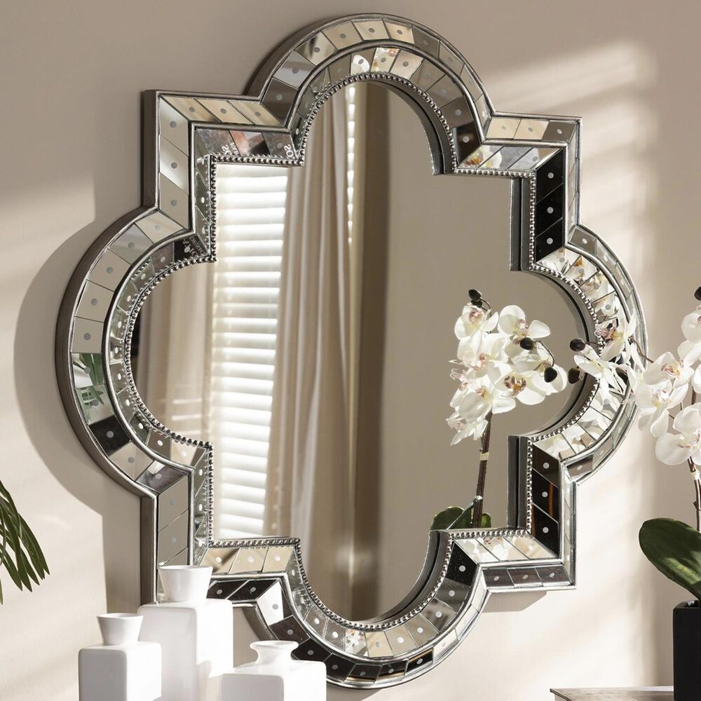Baxton Studio Catia Accent Wall Mirror in Antique Silver, , large
