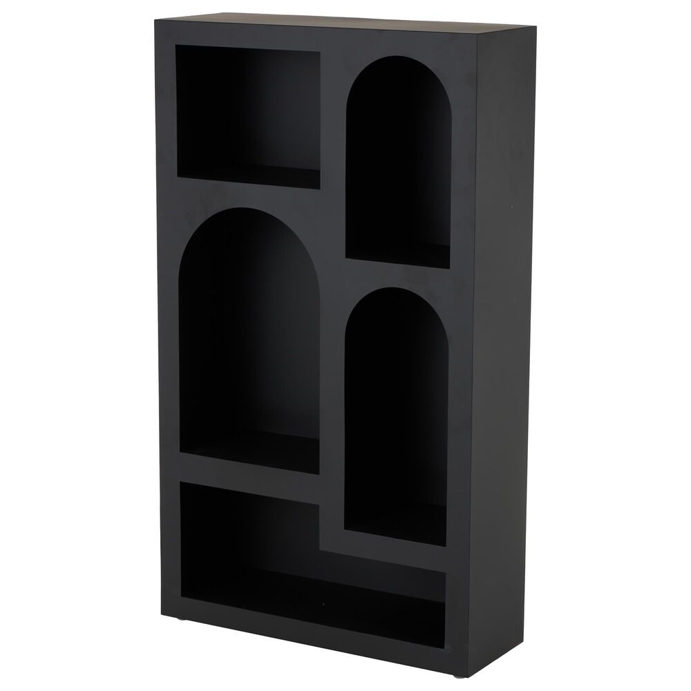 Maple and Jade 5-Shelf Geometric Storage Shelving Unit in Matte Black, , large