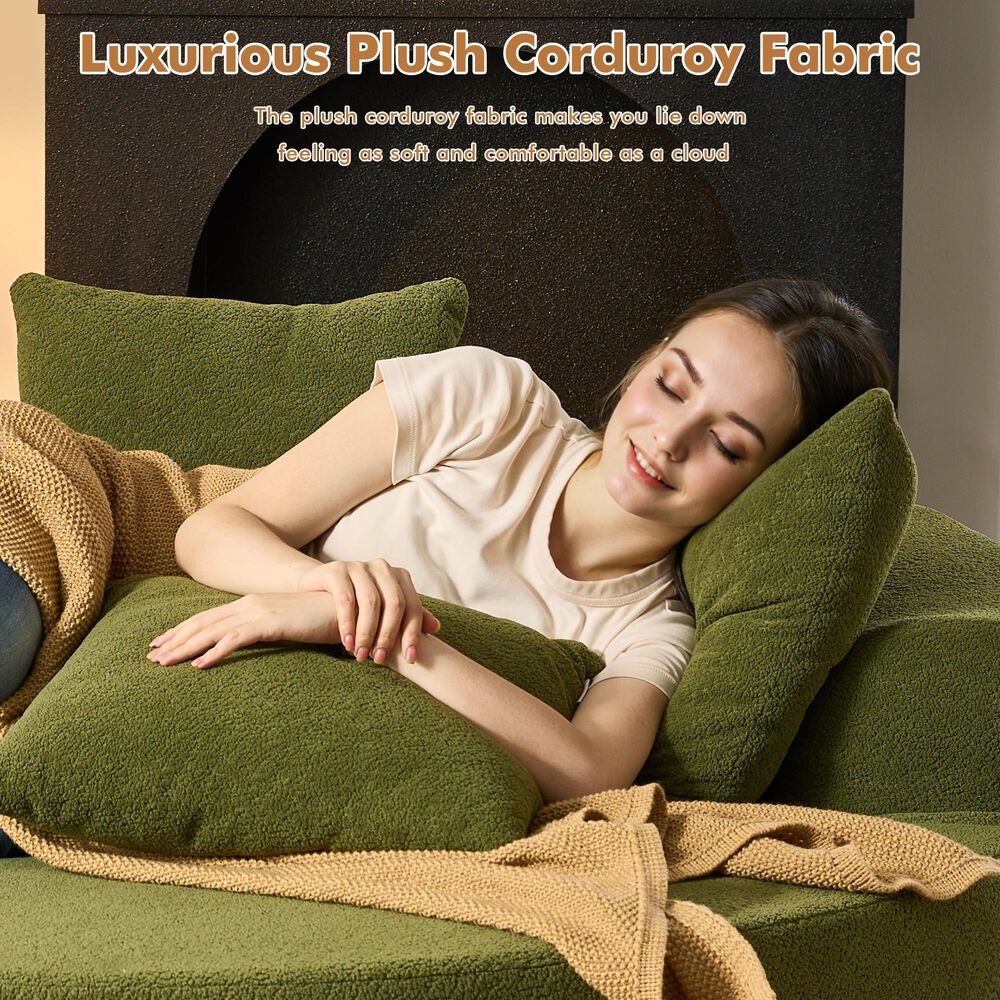 HOMLUX 59" Plush Corduroy Round Chair in Green, , large