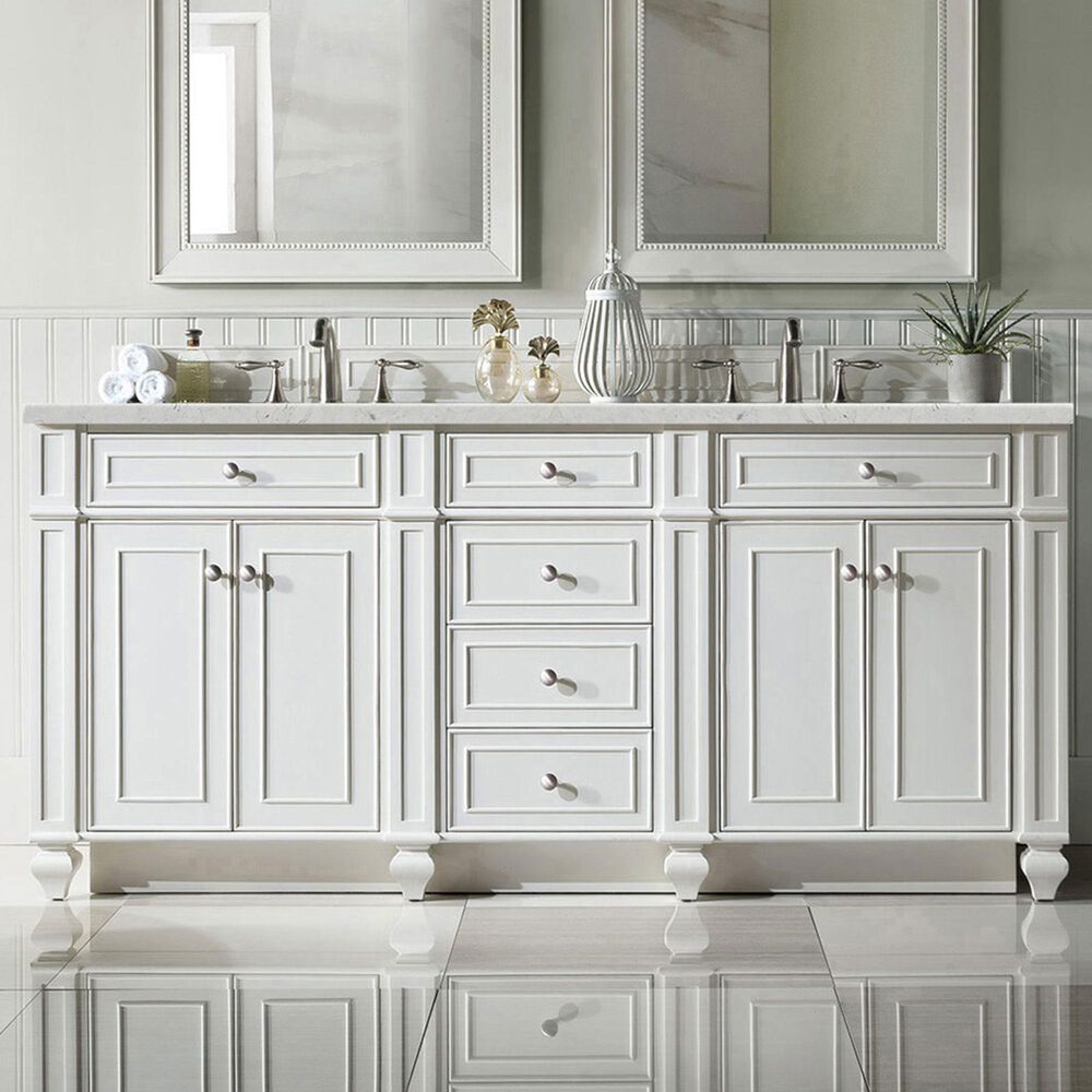 James Martin Vanities Bristol 72&quot; Double Bathroom Vanity in Bright White with 3 cm Eternal Jasmine Pearl Quartz Top and Rectangular Sinks, , large