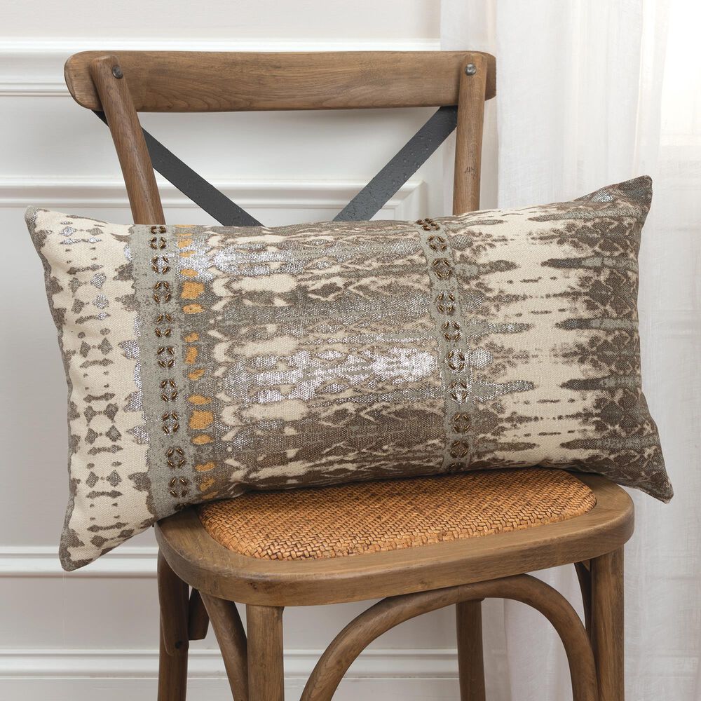 Rizzy Home Abstract 14&quot; x 26&quot; Down Filled Pillow in Natural and Silver, , large