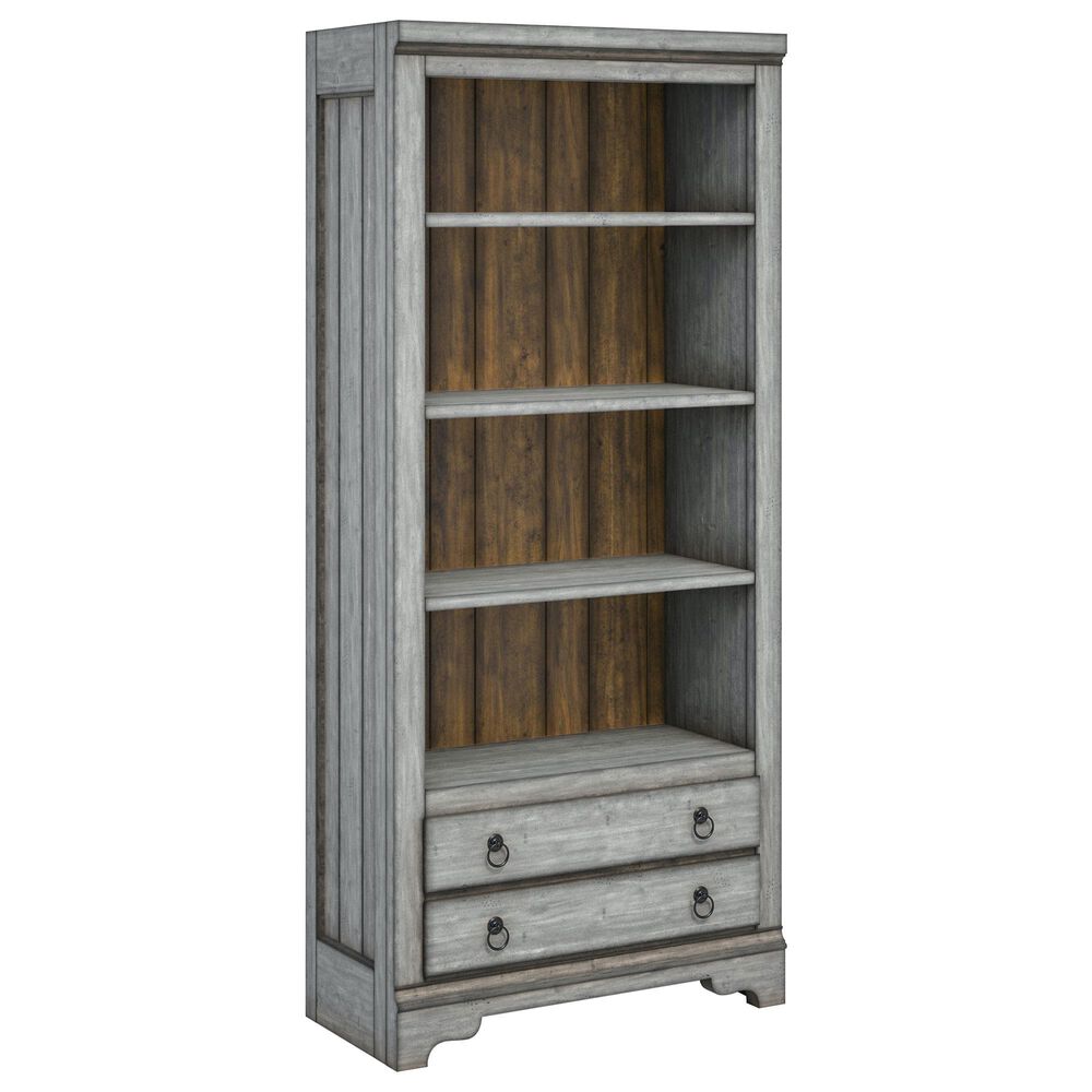 Flexsteel Plymouth File Bookcase in Distressed Graywash and Brown, , large