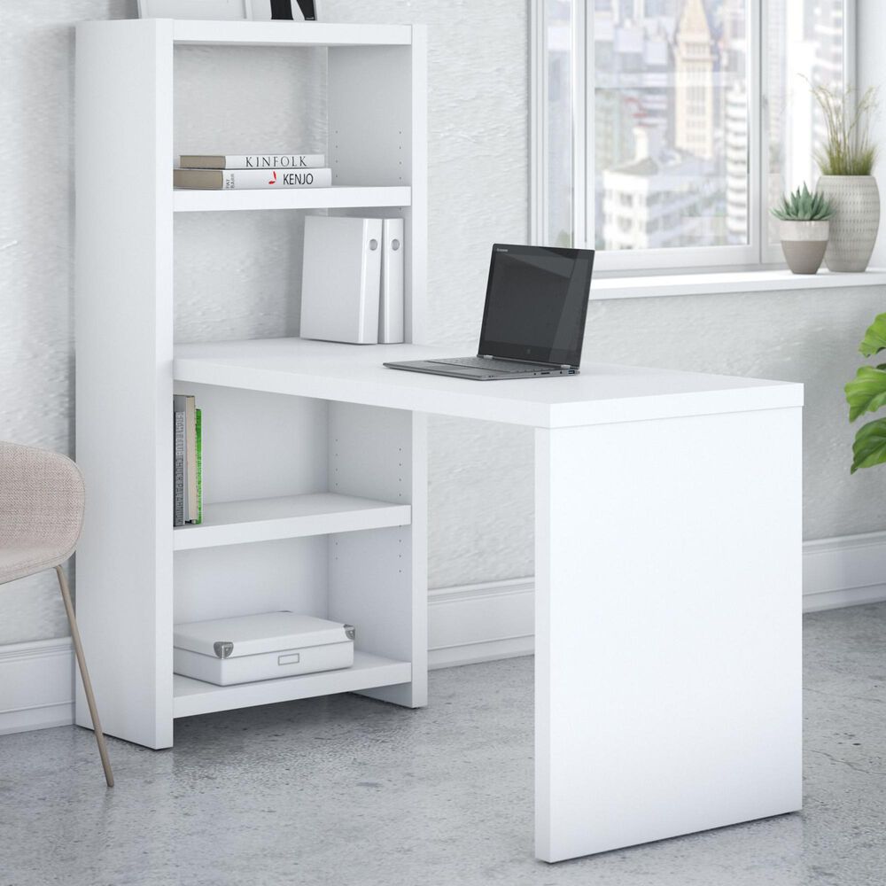 Bush Echo 56" Bookcase Desk in Pure White, , large