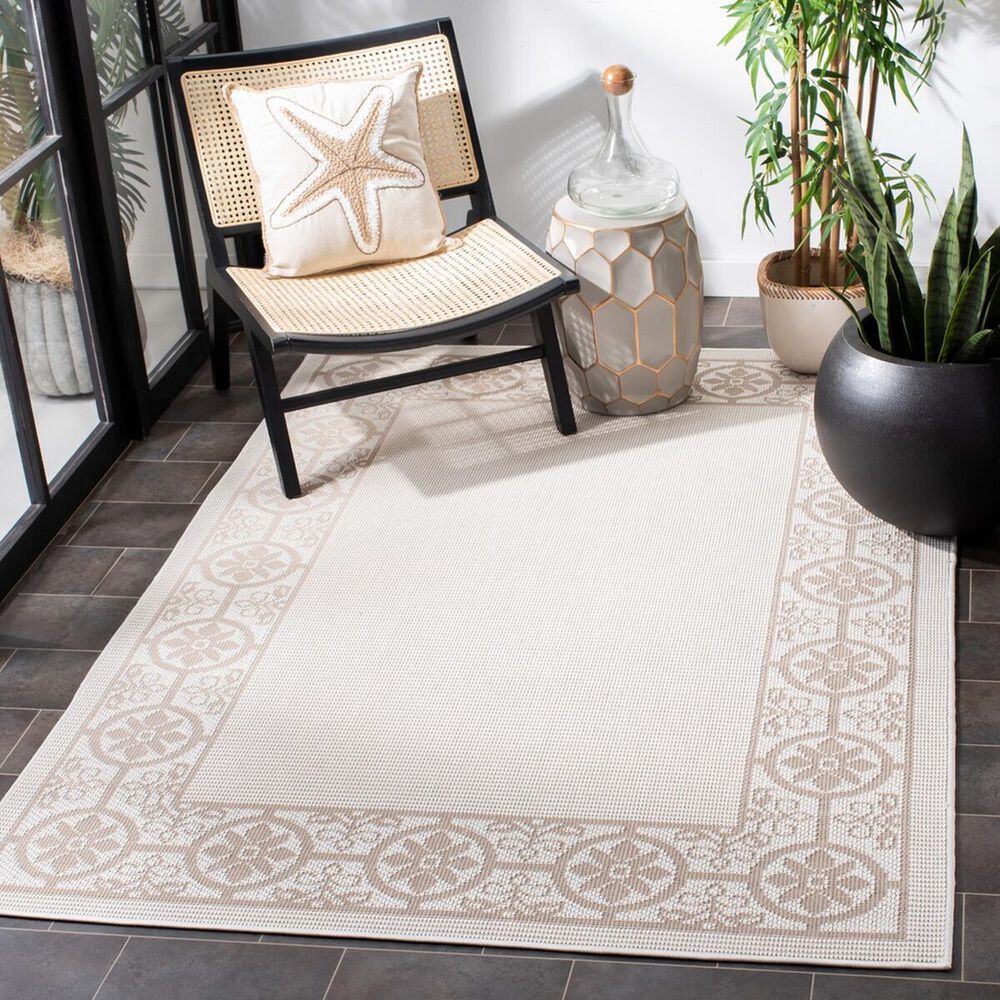 Safavieh Bermuda Floral 4&#39; x 6&#39; Ivory and Beige Indoor/Outdoor Area Performance Rug, , large