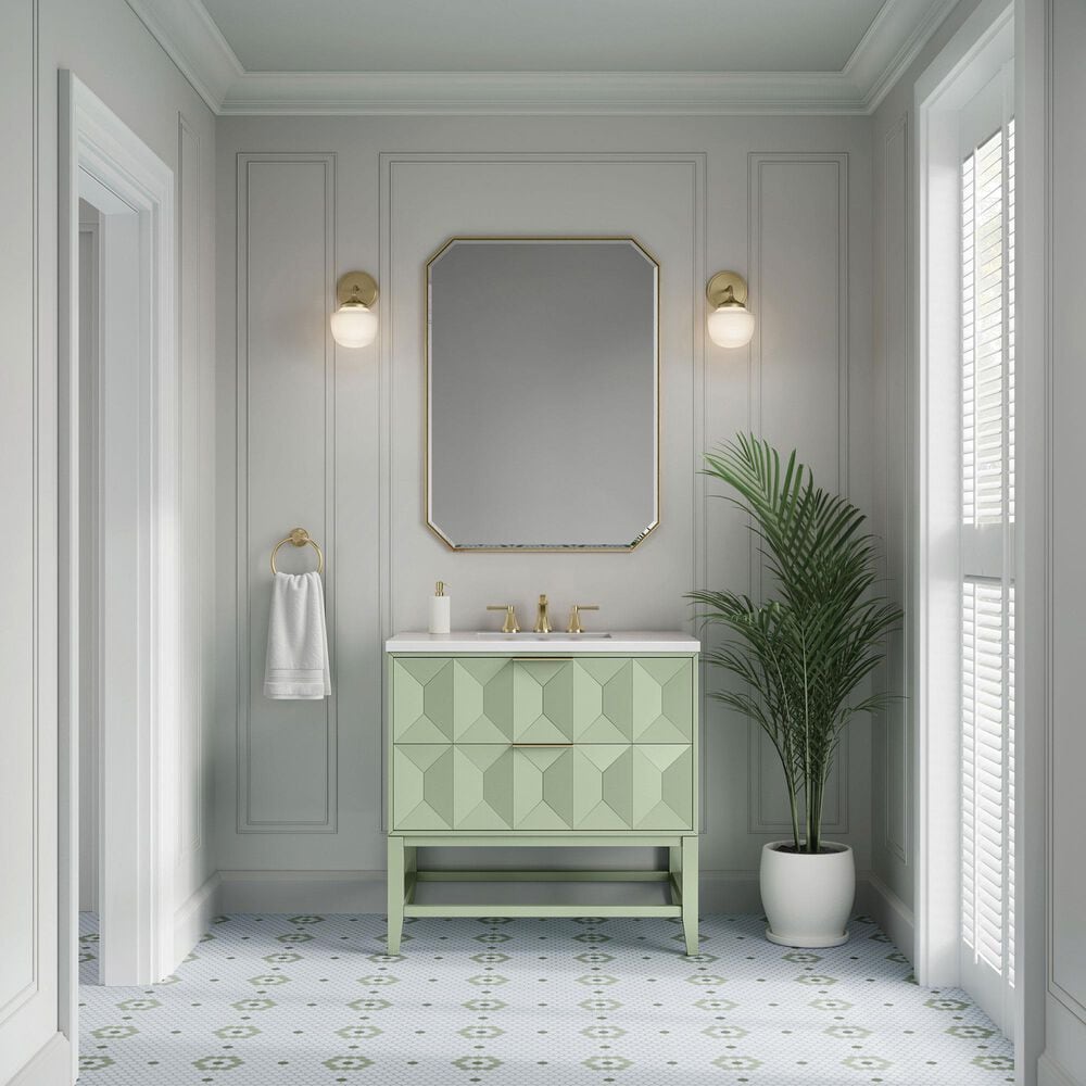 James Martin Vanities Emmeline 36" Single Vanity, Pistachio w/ 3 CM Parisien Bleu Top, , large
