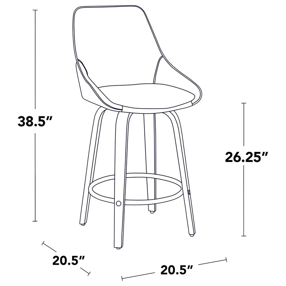 LumiSource Diana 26" Swivel Counter Stool with White Faux Leather Upholstery in Walnut and Black (Set of 2), , large