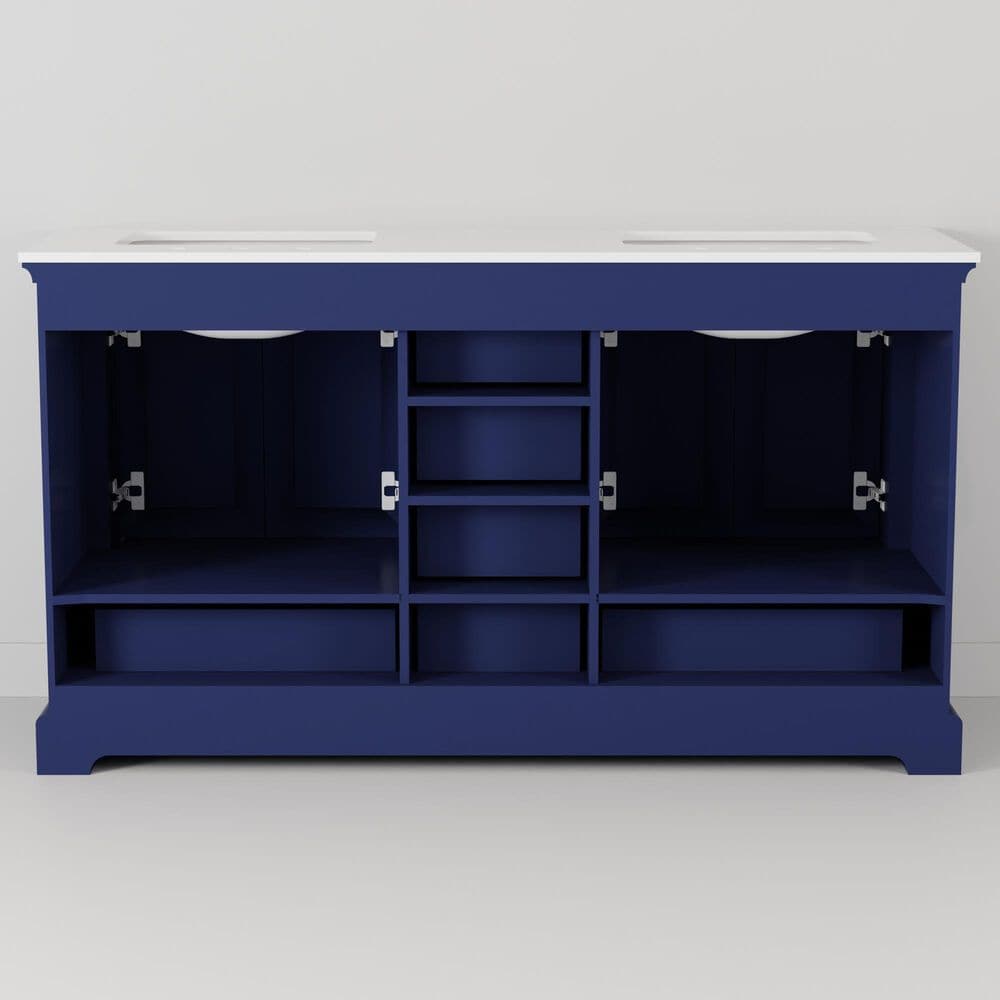Lexora Home Dukes 60" Double Bathroom Vanity in Navy Blue with 2 cm White Quartz Top and Rectangular Sinks, , large
