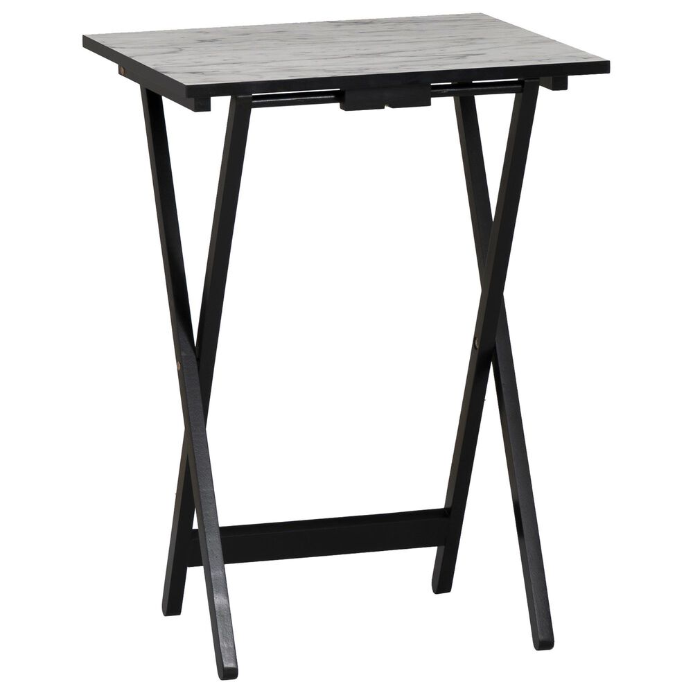 Linon Home Decor Talia Folding TV Tray Table Set with Stand in Black and White (Set of 4), , large