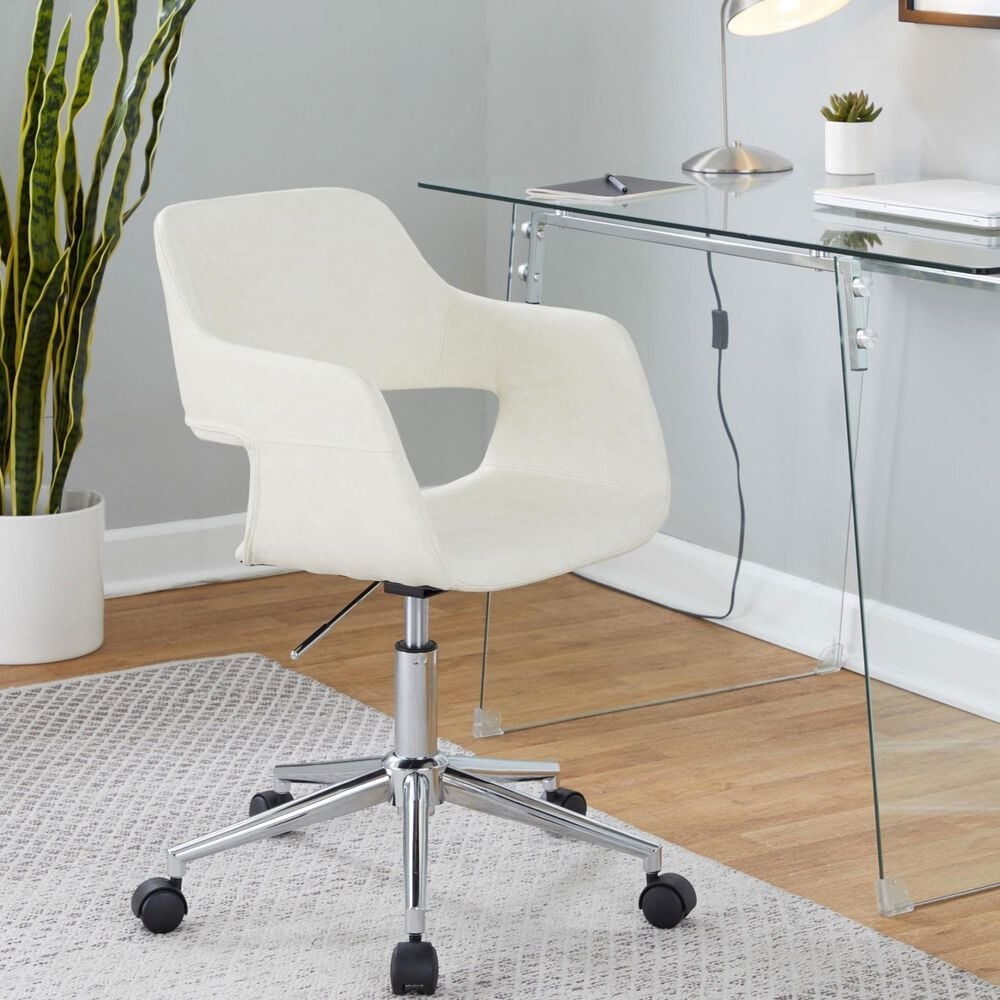 LumiSource Margarite Swivel Task Chair with Cream Faux Leather Cushion in Chrome, , large