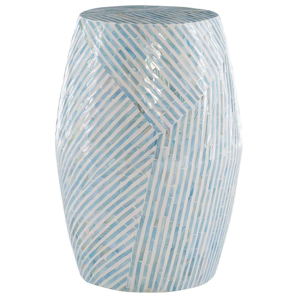 Linon Home Decor Prianna Drum End Table with Mosaic Capiz in Light Blue and White, , large