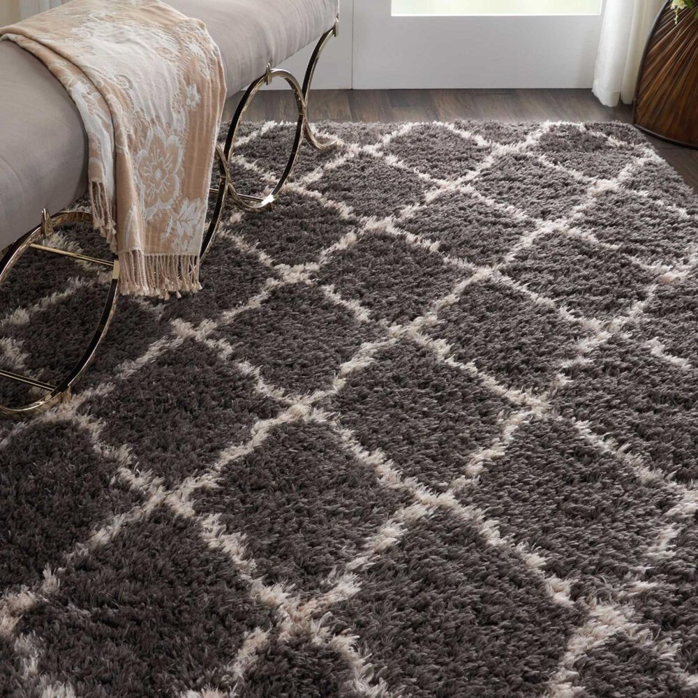 Nourison Luxe Shag LXS02 9&#39; x 12&#39; Charcoal and Beige Area Rug, , large