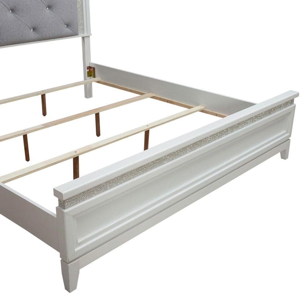 Belle Furnishings Reflections King Panel Bed with Gray Upholstered in Pearl White and Rhinestone, , large