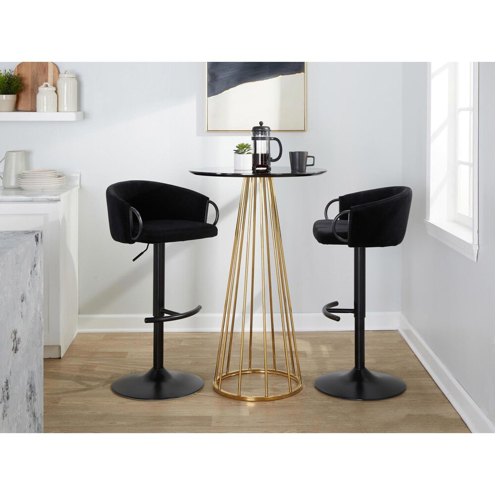 LumiSource Claire Swivel Adjustable Barstool with Black Velvet Upholstery in Black (Set of 2), , large