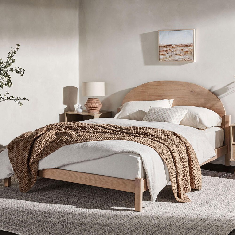 Walker Edison Elias Queen Platform Bed with Arched Headboard in Cerused White, , large