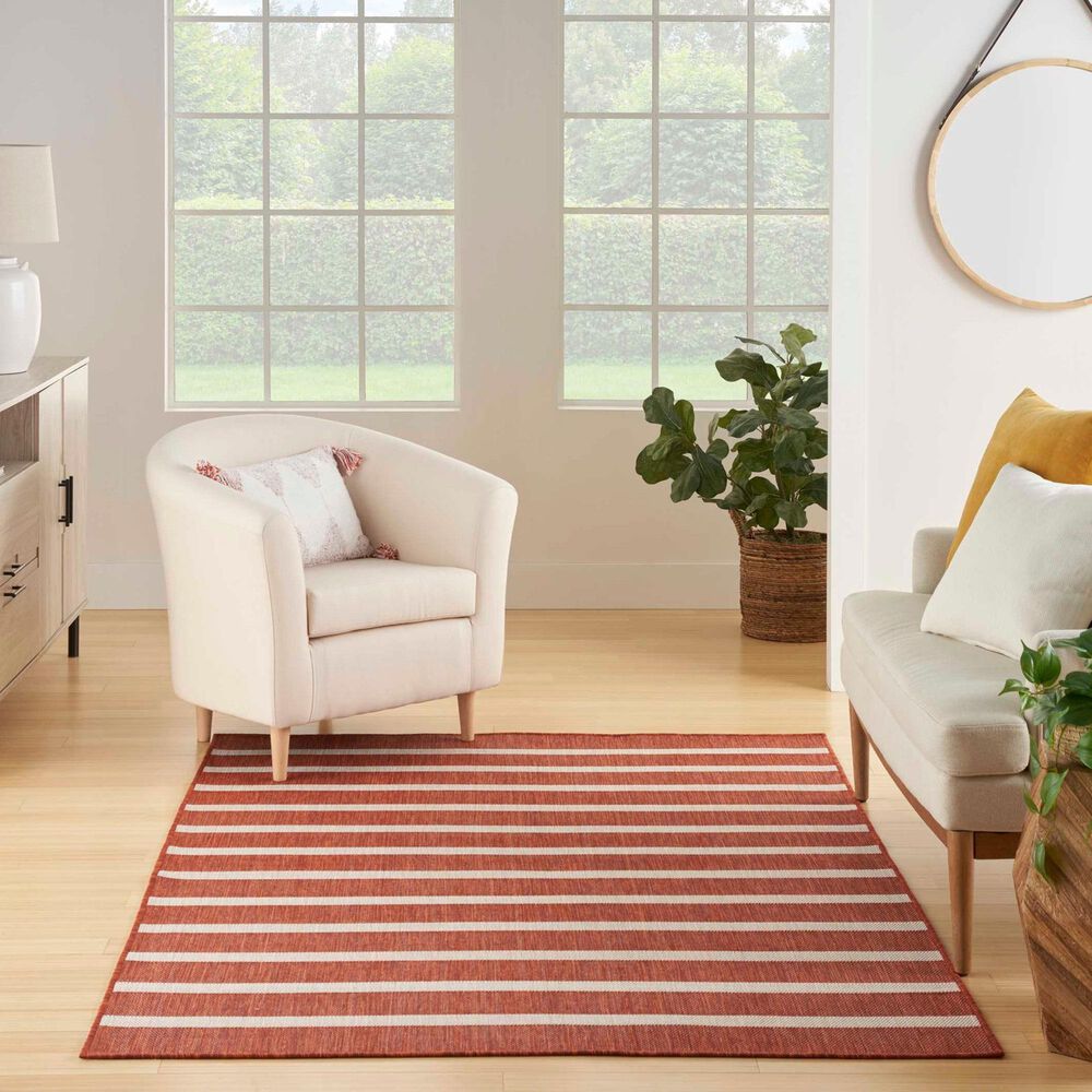 Nourison Positano POS03 Terracotta and Ivory 4&#39; x 6&#39; Indoor/Outdoor Area Rug, , large