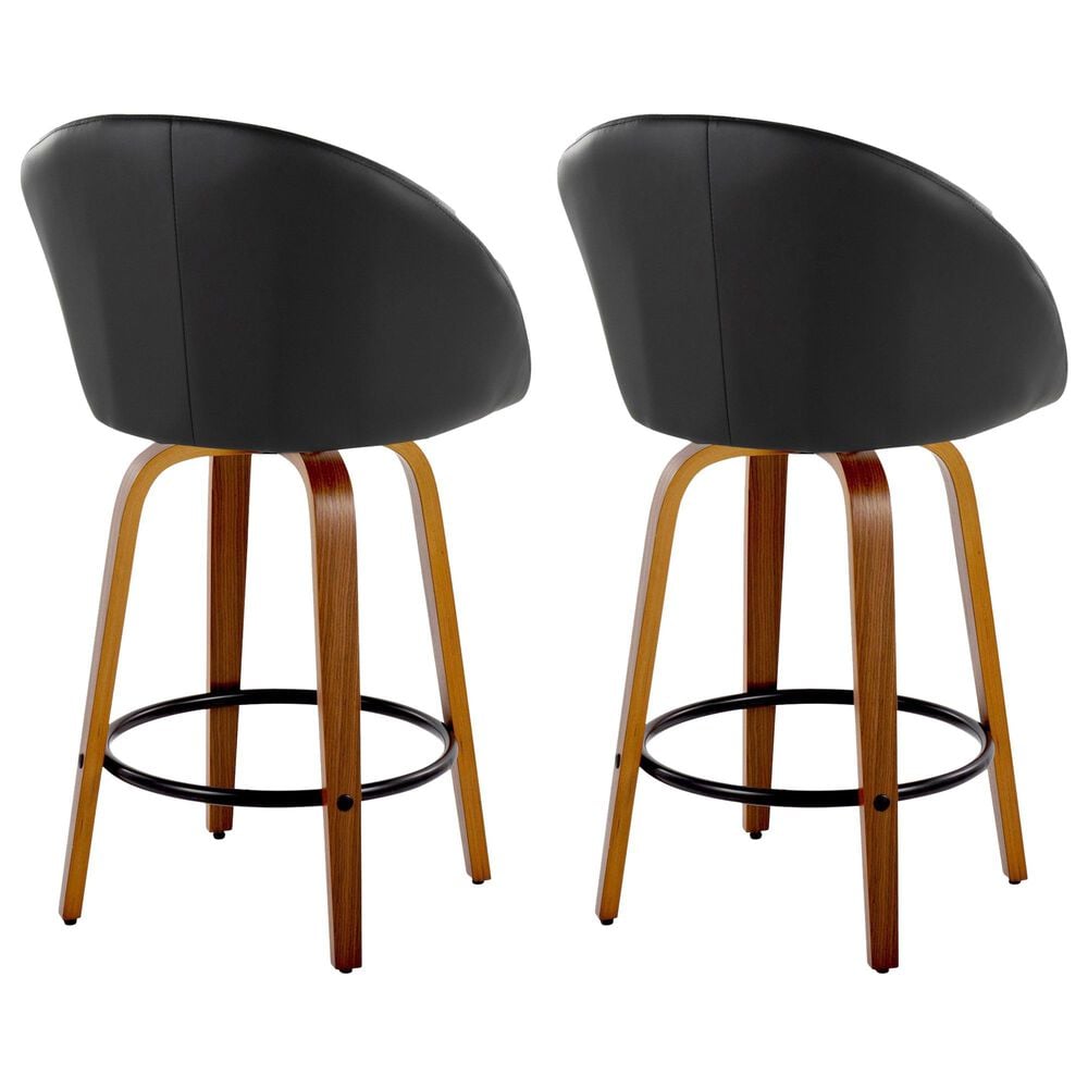 LumiSource Matisse 26" Swivel Counter Stool with Black Faux Leather Upholstery in Walnut and Black (Set of 2), , large