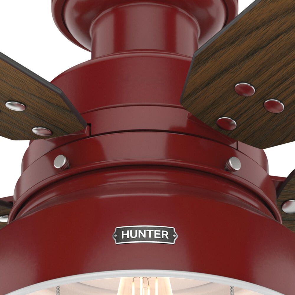Hunter Mill Valley Low Profile 52&quot; Outdoor Ceiling Fan with Light in Barn Red, , large