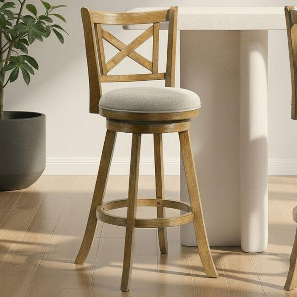 Armen Living Kodi Swivel Bar Height Stool with Static Gray in Sepia Brown, , large