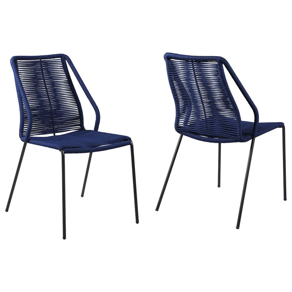 Blue River Clip Outdoor Dining Chair with Blue Woven Seat in Black (Set of 2), , large
