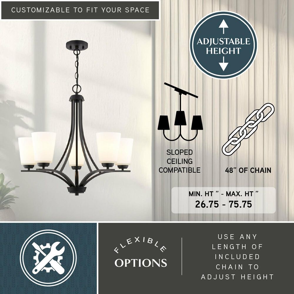 Vaxcel Lighting River Grove 5-Light Chandelier in Matte Black, , large