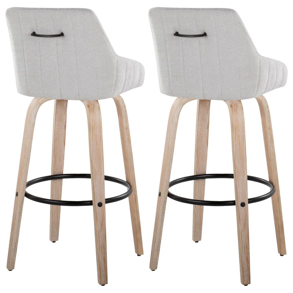 LumiSource Hannah Swivel Bar Stool with Grey Fabric Upholstery in Whitewashed and Black (Set of 2), , large