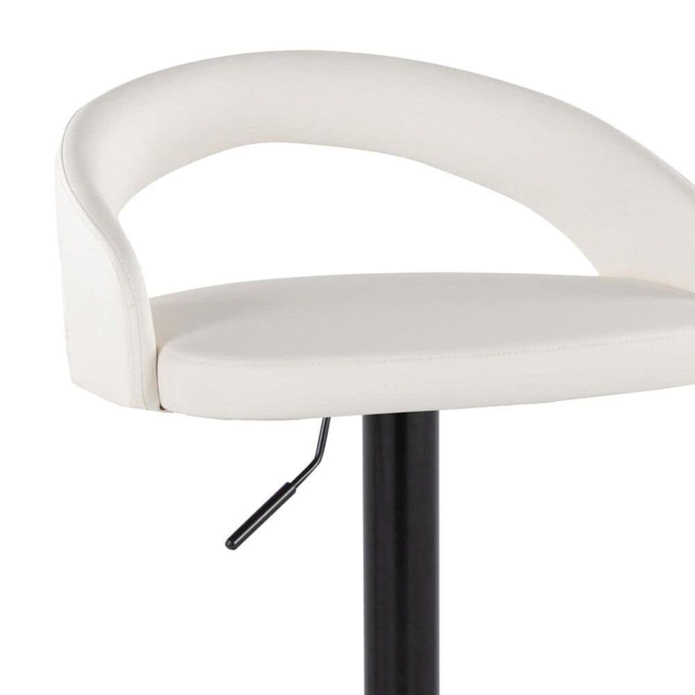 LumiSource Grotto Adjustable Bar Stool with White Faux Leather Upholstery in Black (Set of 2), , large