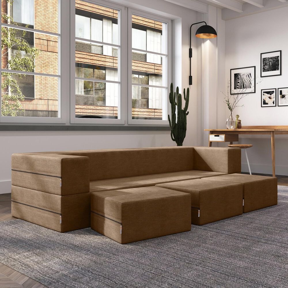 Jaxx Zipline 3-Piece Stationary Convertible Sleeper Sofa in Toffee Velvet, , large