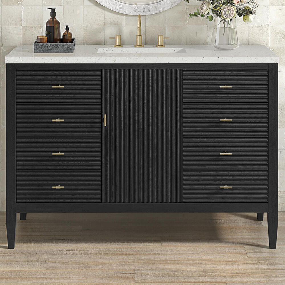 James Martin Vanities Myrrin 48&quot; Vanity in Carbon Oak with 3 cm Lime Delight Quartz Top, , large