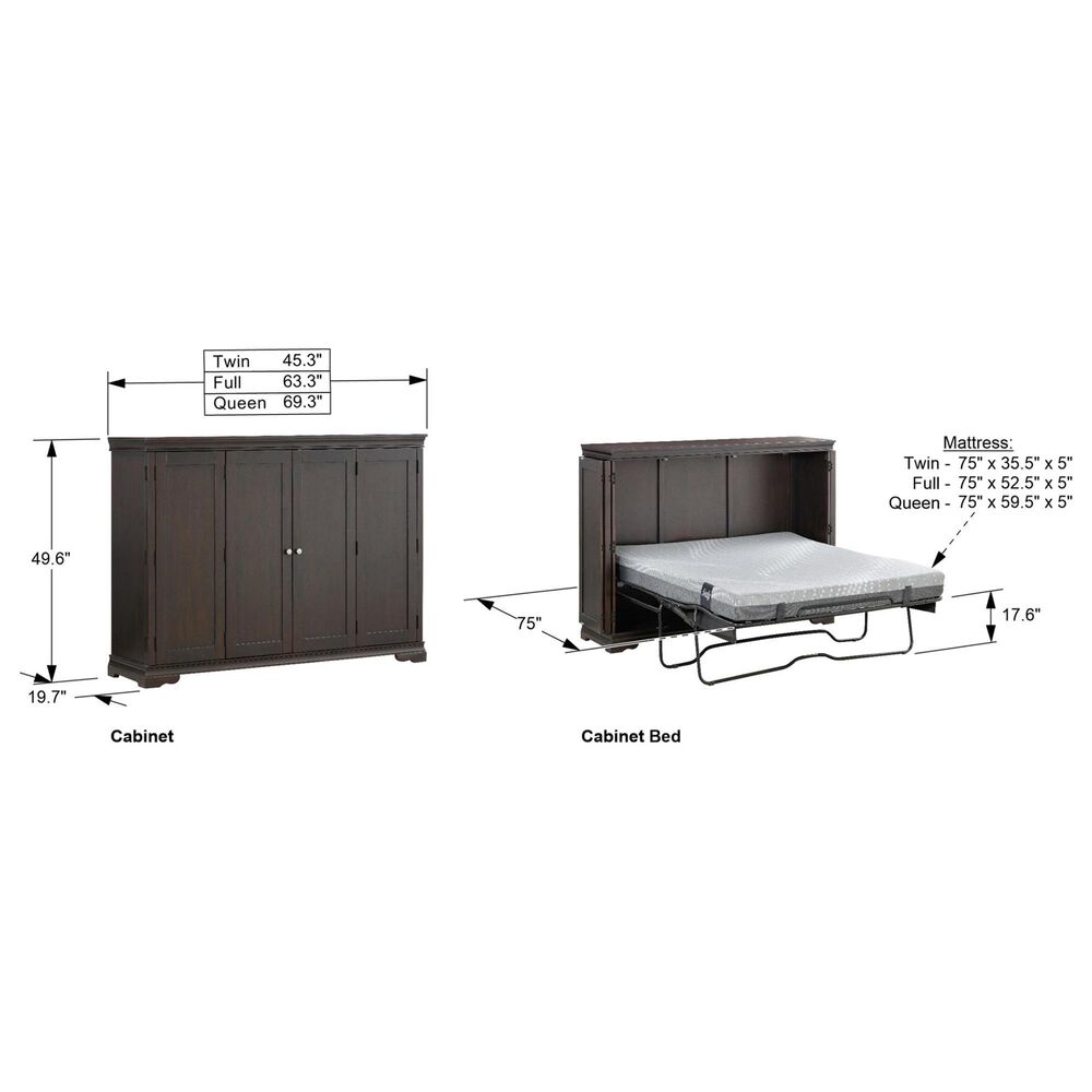 New Day Furniture Sebastian Twin Murphy Cabinet Bed with Mattress in Espresso, , large