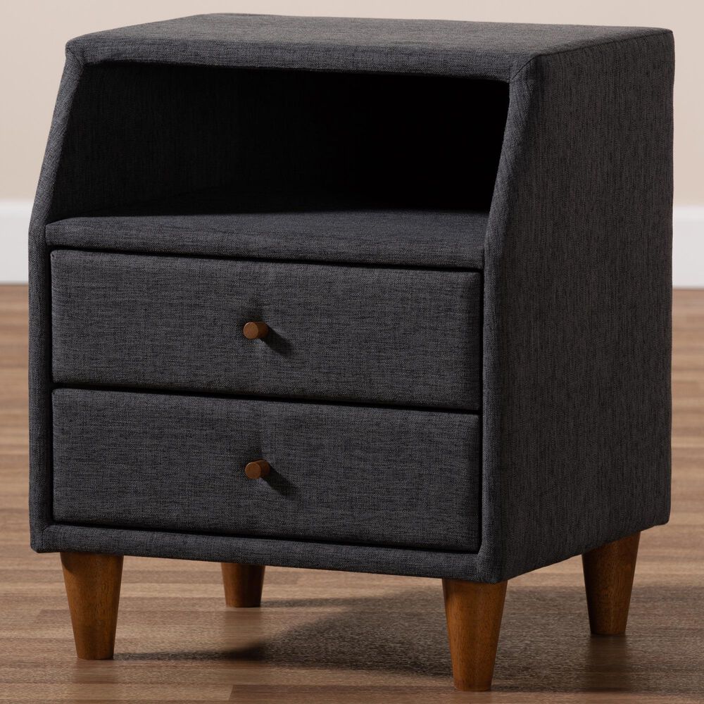 Baxton Studio Claverie 2-Drawer Nightstand in Charcoal, , large