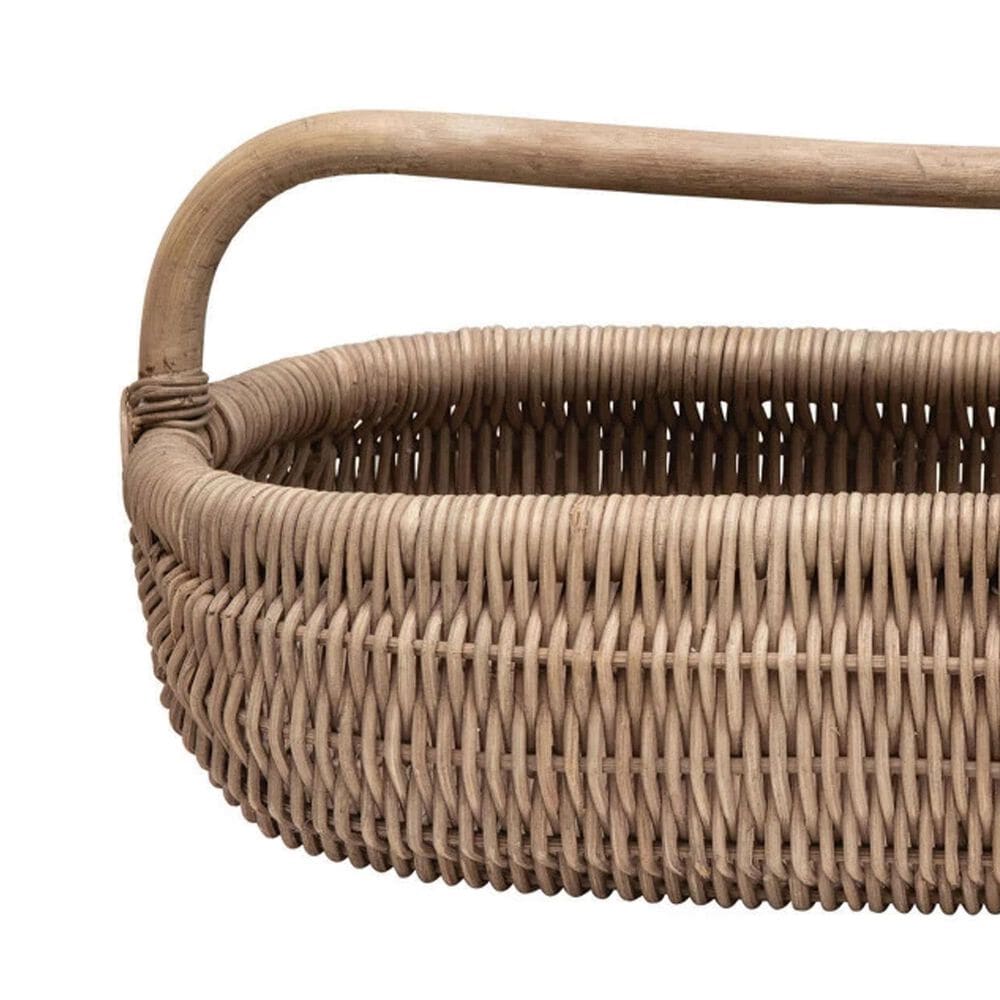 Creative Coop Hand Woven Rattan Basket with Handle in Natural, , large