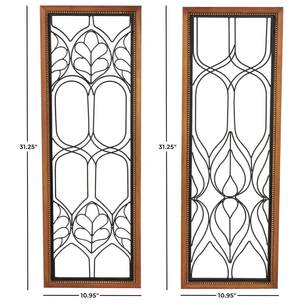 Maple and Jade 31&quot; x 11&quot; Geometric Wall Decor with Beaded Accents in Brown and Black &#40;Set of 2&#41;, , large