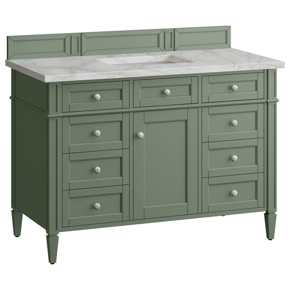 James Martin Vanities Brittany 48" Single Bathroom Vanity in Smokey Celadon with 3 cm Victorian Silver Quartz Top and Rectangular Sink, , large