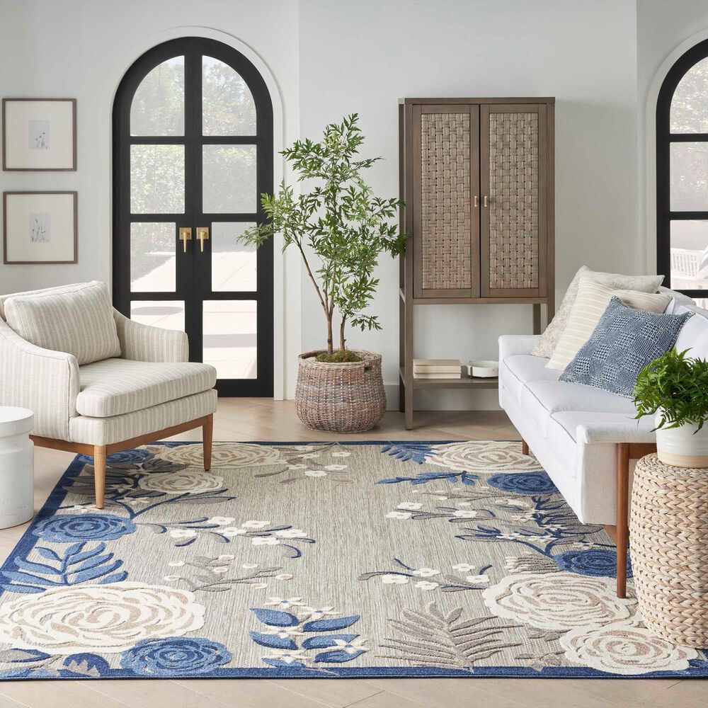 Nourison Aloha ALH32 6&#39; x 9&#39; Blue and Grey Indoor/Outdoor Area Rug, , large