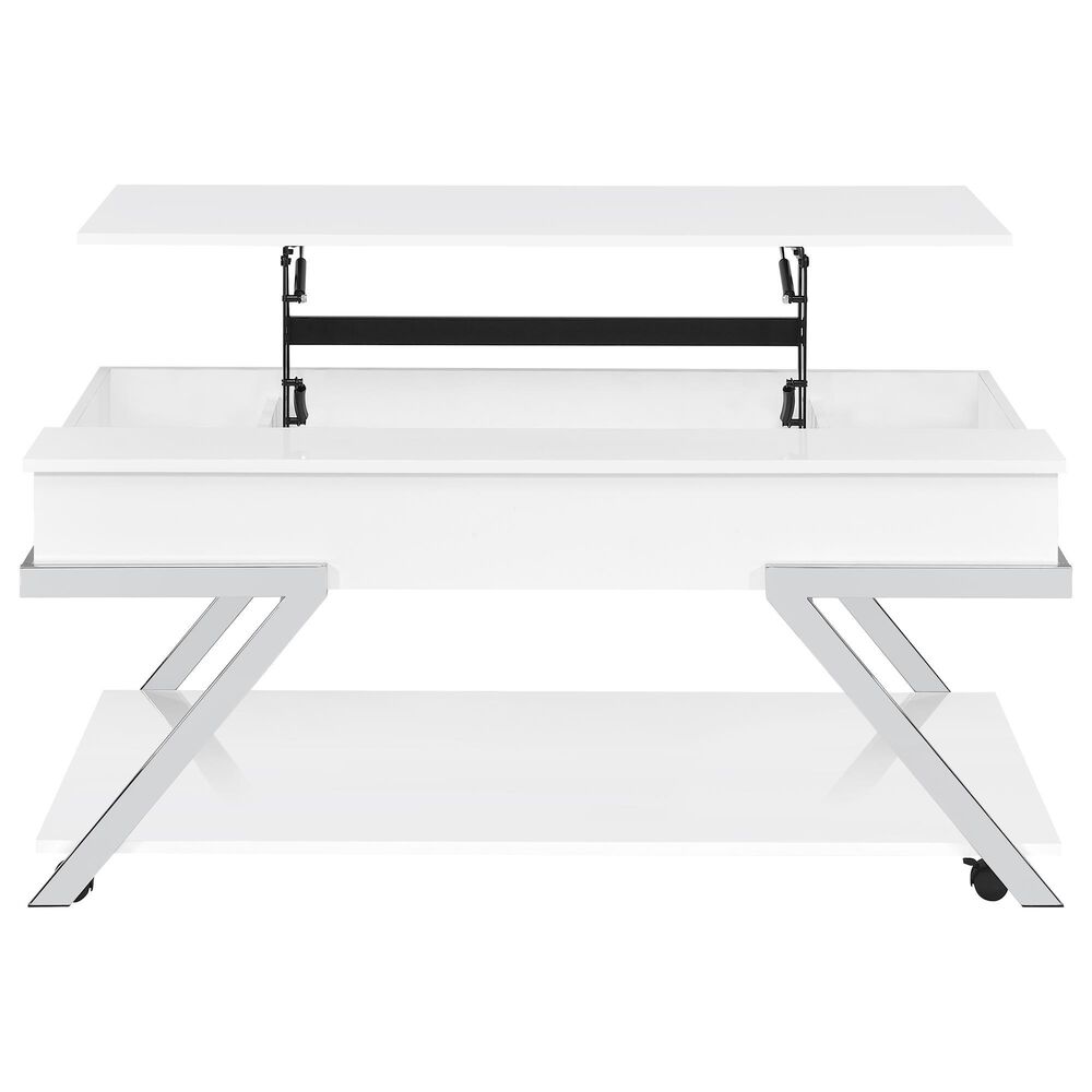 Steve Silver Furniture Zena Lift-Top Cocktail Table with Casters in White and Chrome, , large