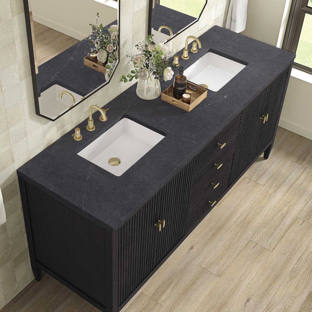 James Martin Vanities Myrrin 72&quot; Double Vanity in Carbon Oak with 3 cm Charcoal Soapstone Quartz Top, , large