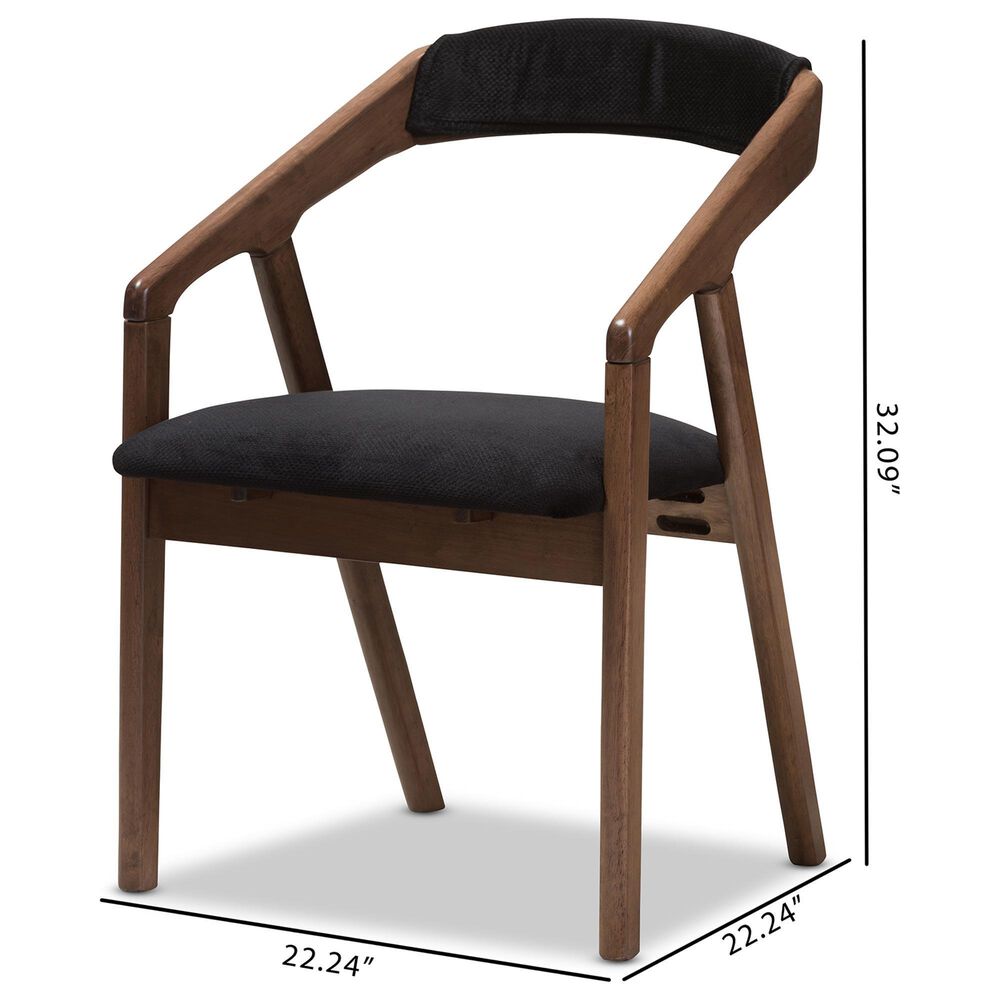 Baxton Studio Wendy Arm Chair with Black Cushion in Walnut Brown (Set of 2), , large