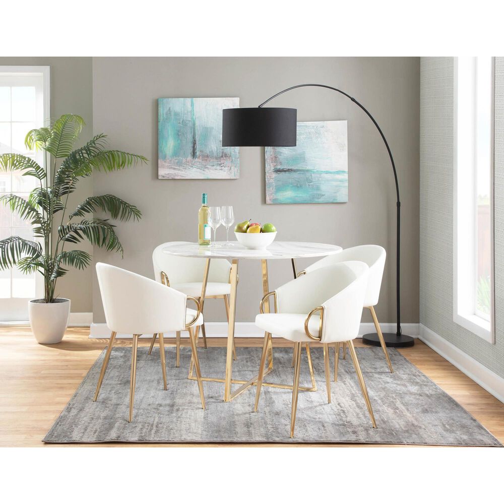 LumiSource Claire Arm Chair with White Faux Leather Cushion in Gold (Set of 2), , large