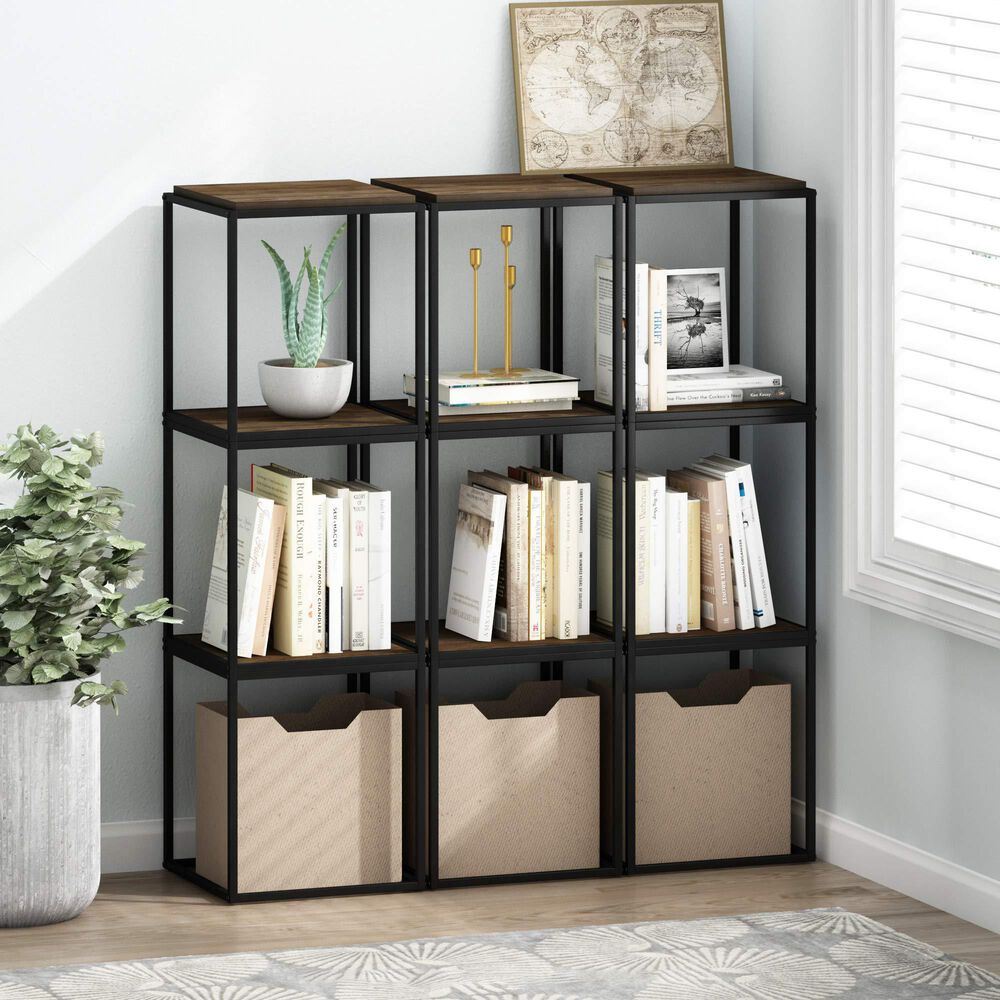 HOMLUX Cube Stackable End Table in Columbia Walnut and Black, , large
