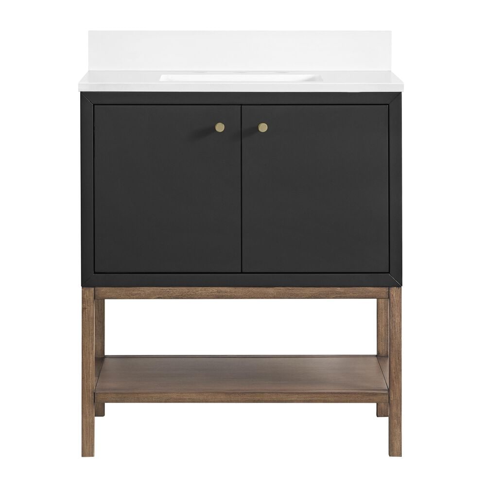 37B Isadore 30" Single Bathroom Vanity Cabinet in Tricorn Black and White Composite Stone Top and Backsplash, , large
