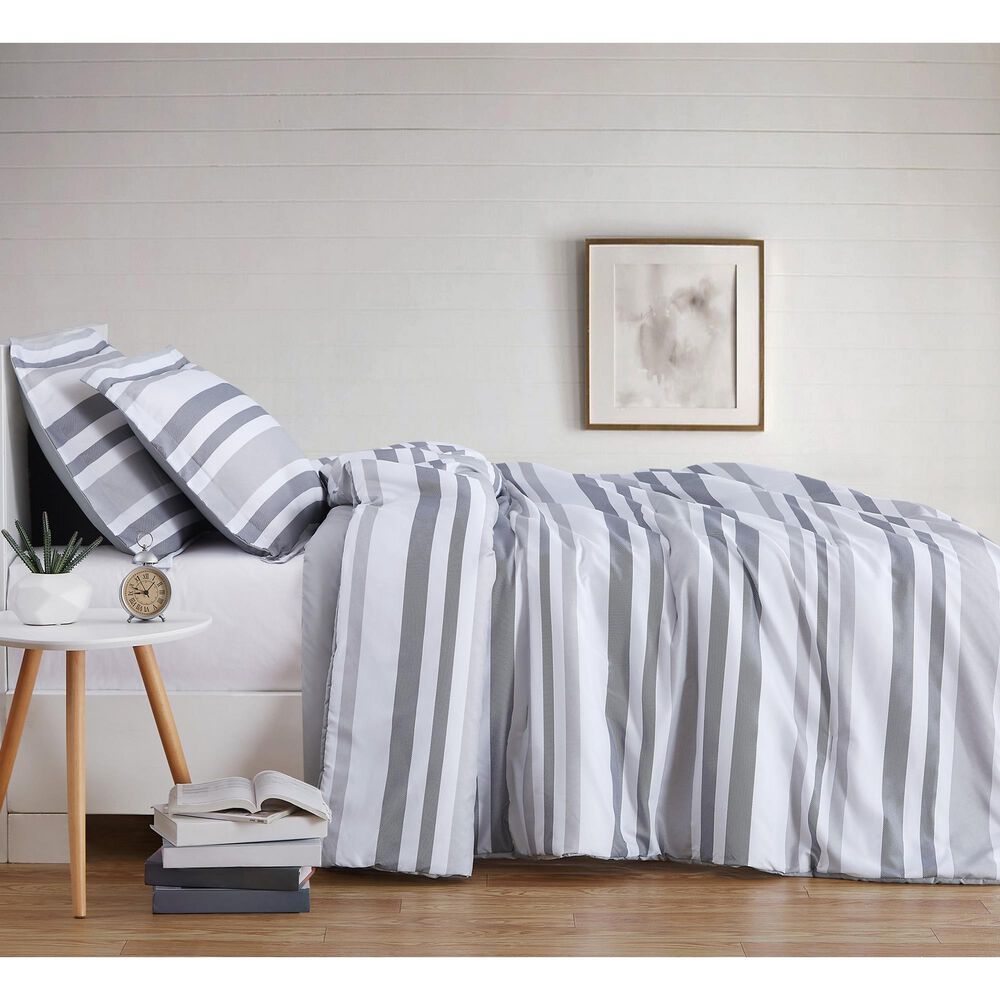 Pem America Truly Soft Curtis 2-Piece Twin XL Duvet Set in White and Grey, , large
