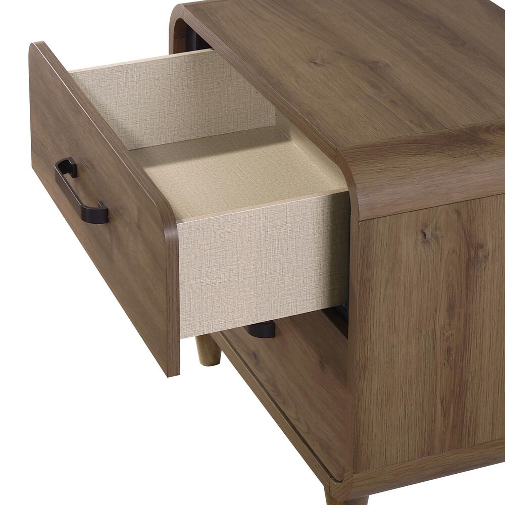 Crown Mark Nyomi King Panel Bed with Two Nightstands in Light Brown, , large