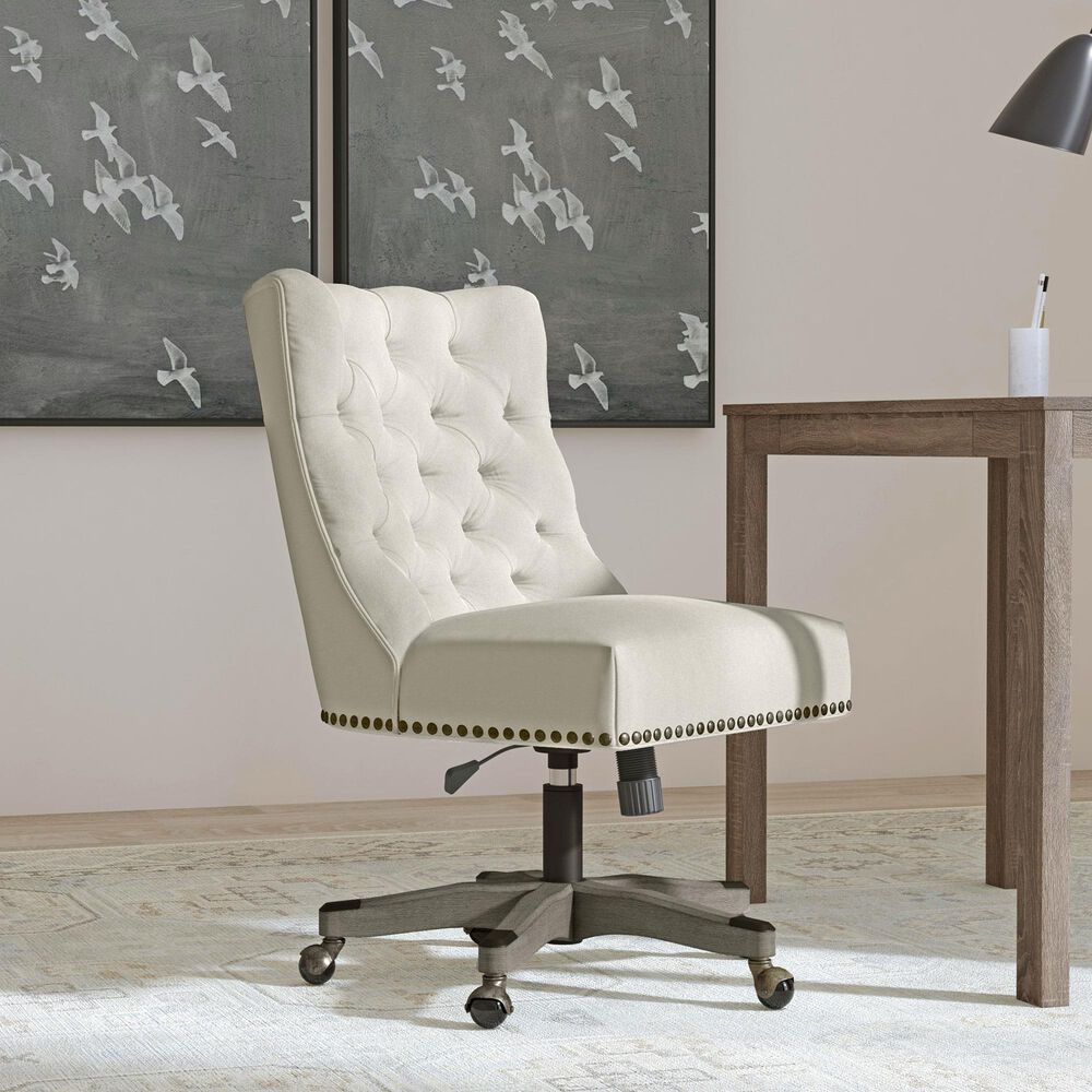 Linon Home Decor Della Office Chair with Natural Cushion in Gray Wash, , large