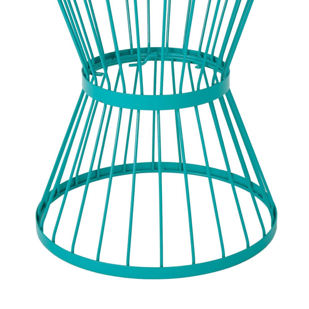 Hearth and Haven Outdoor Metal Hourglass Side Table with Open Cage Design in Teal, , large