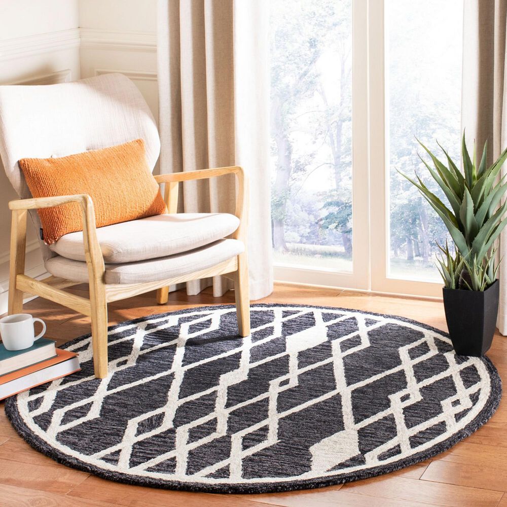 Safavieh Micro-Loop MLP157H 5&#39; Round Charcoal and Ivory Area Rug, , large