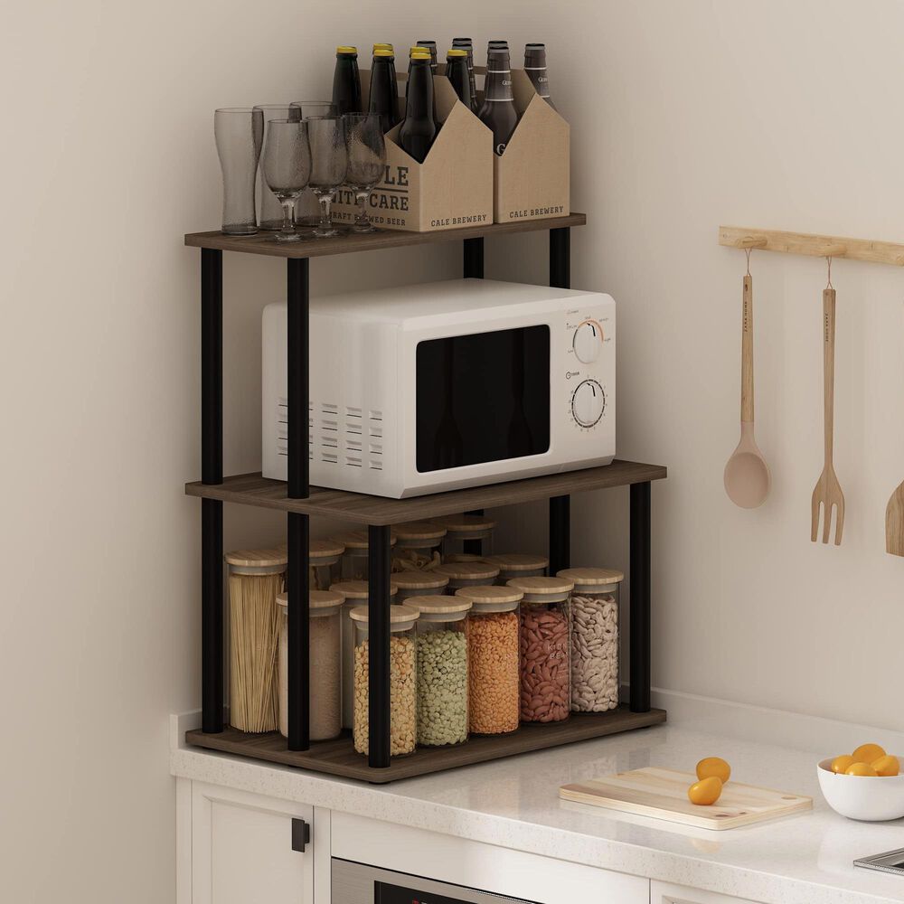 HOMLUX Turn-N-Tube 3-Tier Toolless Kitchen Storage Shelf in Columbia Walnut and Black, , large