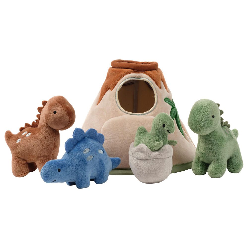Lambs &amp; Ivy Dino-Might Plush Dinosaur Volcano Play Set in Blue, Gray, Brown and Sage Green, , large